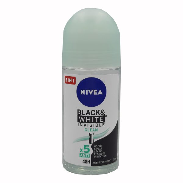 نيفيا مزيل عرق رول بلاك اند وايت كلين - NIVEA roll Deodorant black & white clean 50ml