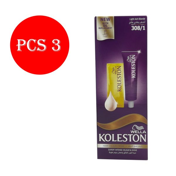 كوليستون صبغة شعر اشقر رمادي فاتح - KOLESTON hair colour light ash blonde 308/1 3pcs