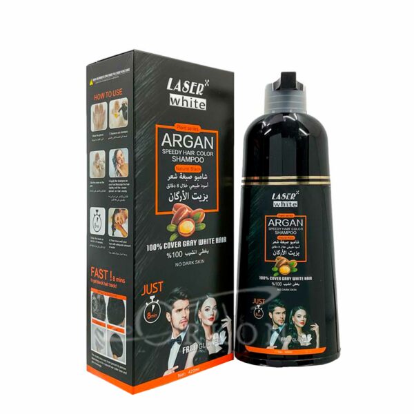 ليزر وايت شامبو صبغة شعر السريعة بزيت الارجان اسود طبيعي - Laser White color Shampoo natural black with Argan Oil 420 ml