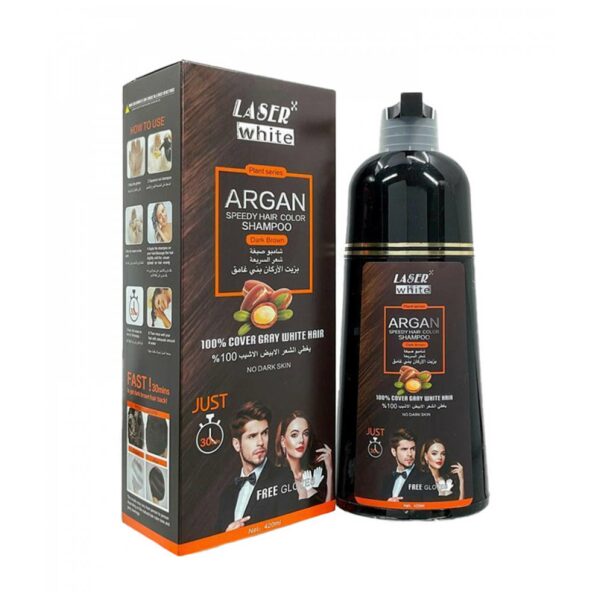 ليزر وايت شامبو صبغة شعر السريعة بزيت الارجان بني غامق - Laser White color Shampoo Dark Brown with Argan Oil 420 ml