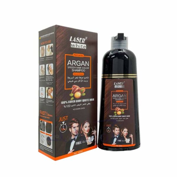 ليزر وايت شامبو صبغة شعر السريعة بزيت الارجان بني طبيعي - Laser White color Shampoo natural brown with Argan Oil 420 ml